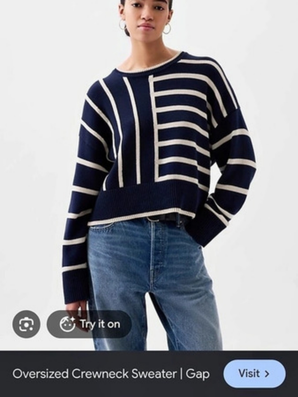 Gap Oversized Crewneck Sweater Blue & White Striped Oversized P2P 20", Cotton